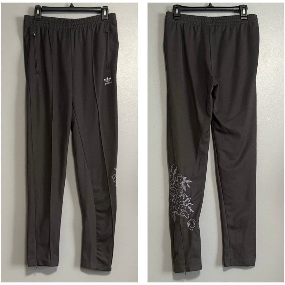 Adidas Gray Embroidered Flower Superstar Track Pants NEW
